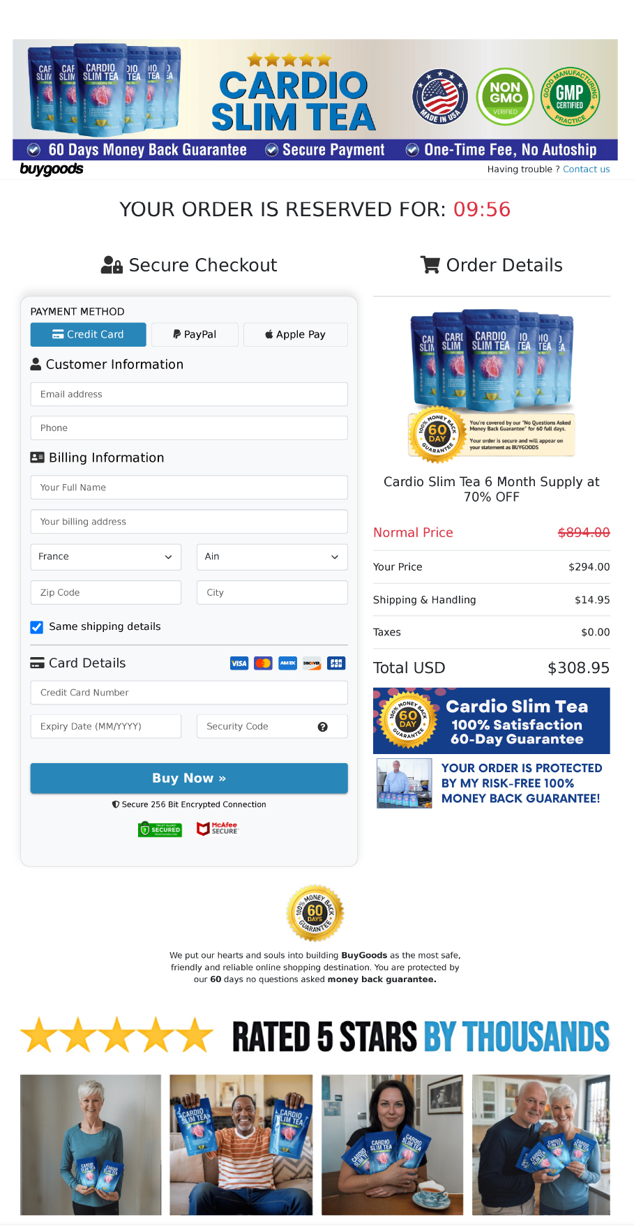 Cardio Slim Tea Checkout Page